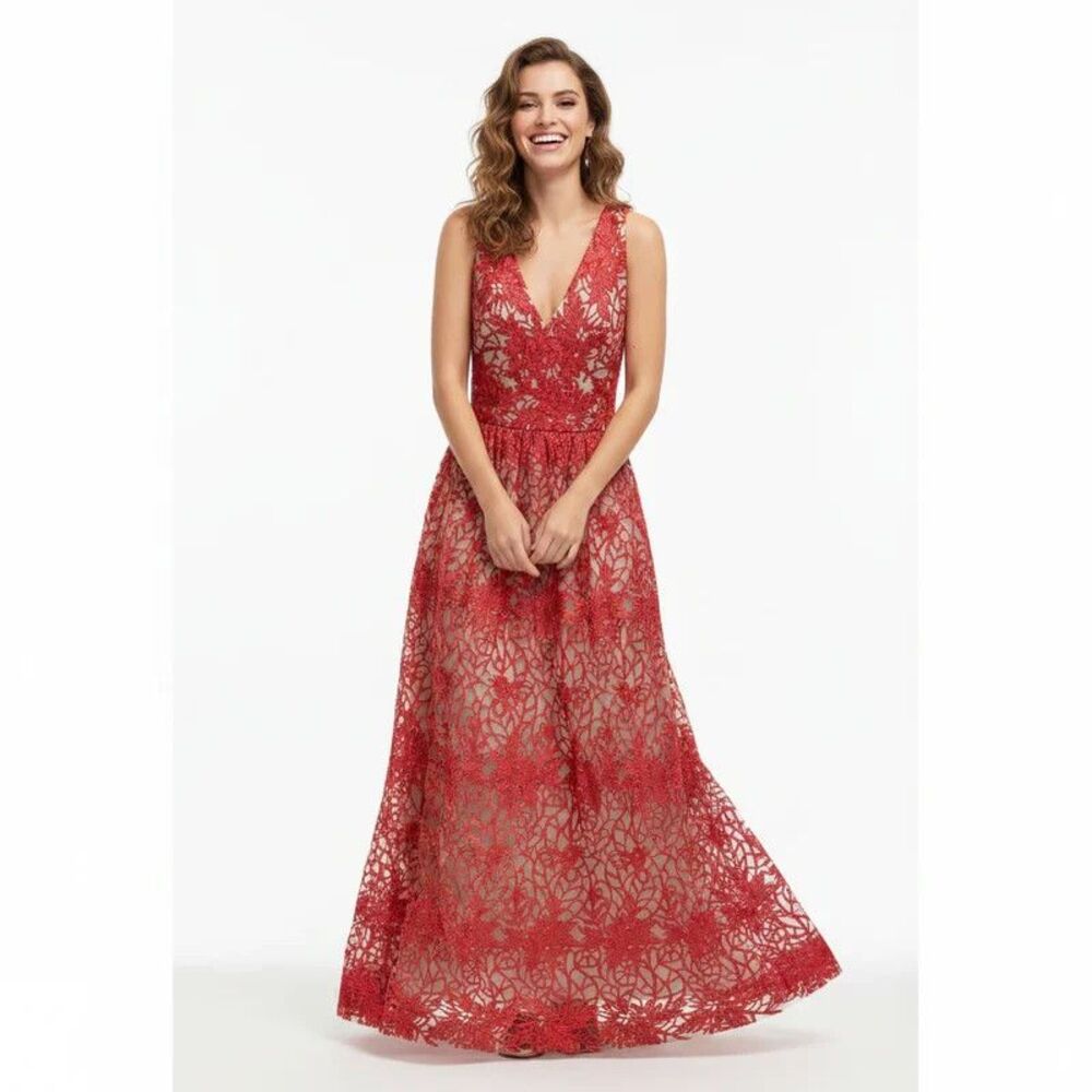 David Meister red and white embroidered dress, size 4